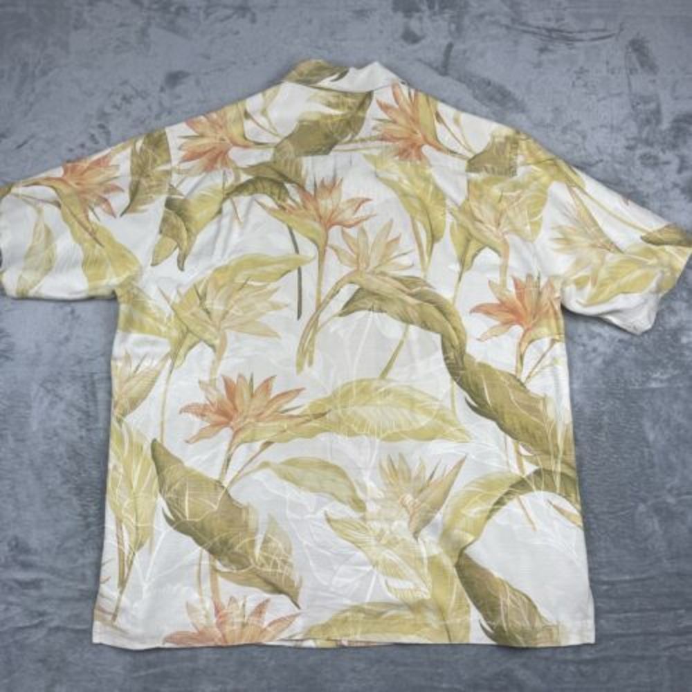 VTG Tommy Bahama Hawaiian Silk Shirt Men‎ Large Yellow Floral Button UP Camp EUC - Picture 8 of 8
